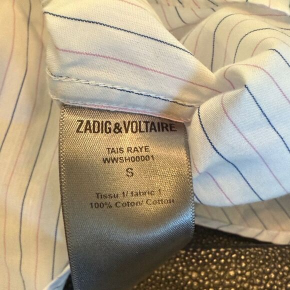 Zadig & Voltaire Tais Raye White Shirt with Blue and Pink Stripes I Love You S - Picture 9 of 14